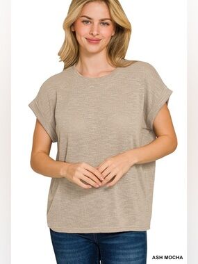 Zenana HACCI SLUB ROLLED UP SLEEVE TEE